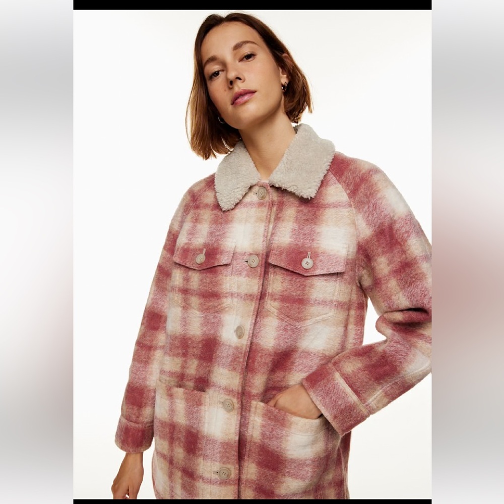 Aritzia Wilfred Free Pacific Shirt Jacket Pink Plaid